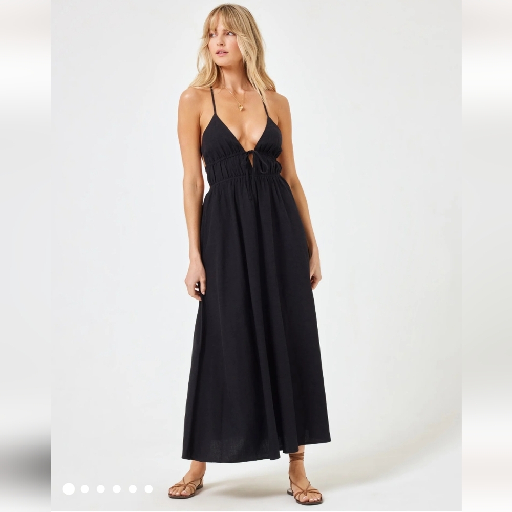 l*space Black Maxi Sundress with Plunging Neckline